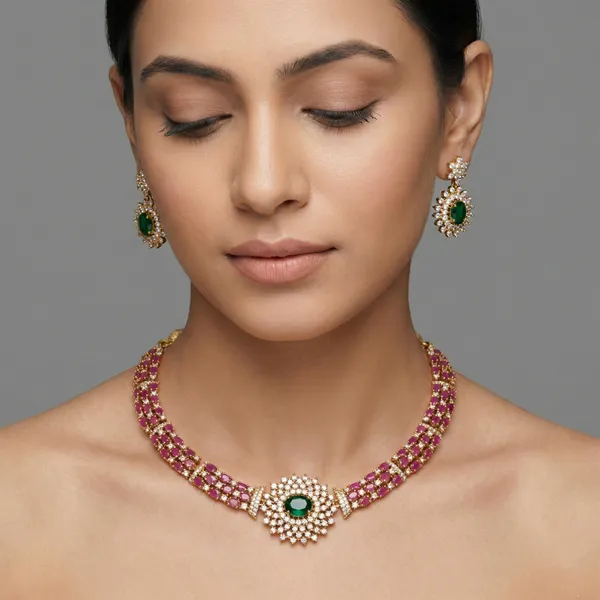 Green_Stone_American_Diamond_Necklace_Set_With_Earrings