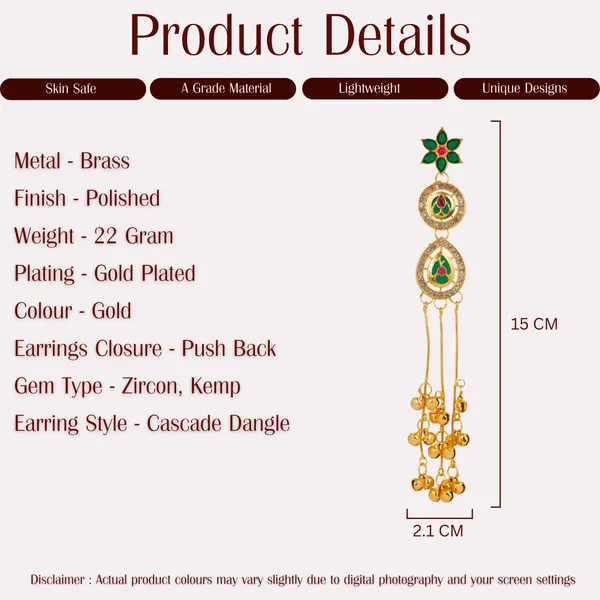 Gold_Plated_Kashmiri_Earrings_Green_Zircon_Kemp_Studded_Cascade_Dangle_Earrings