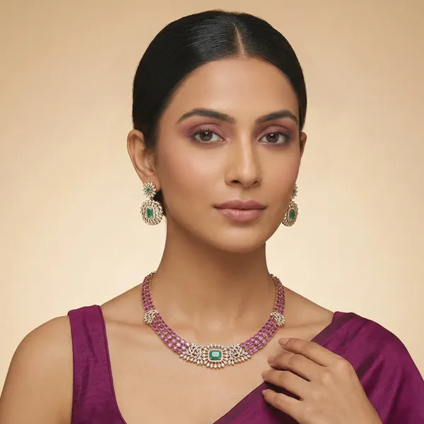 Gold_Plated_Green_Stone_Necklace_Earring_Set_For_Women