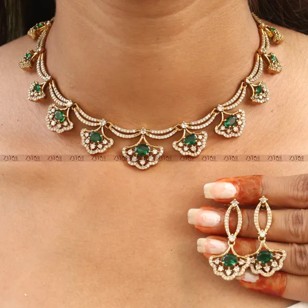 Antique_Gold_Plated_Brass_Ad_Cz_Stone_Necklace_Set_With_Earrings