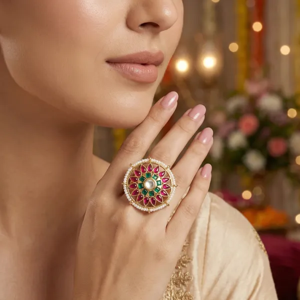 Gold_Plated_Multicolor_Kundan_Stone_Adjustable_Ring_For_Women