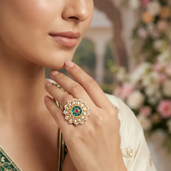 Gold_Plated_Brass_Kundan_Pearl_Floral_Adjustable_Ring_For_Women