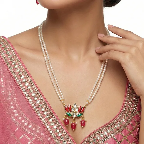 Gold_Plated_Pearl_Necklace_Set_With_Multicolor_Stone_Pendant