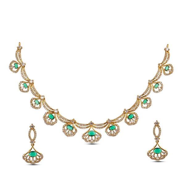 Antique_Gold_Plated_Brass_Ad_Cz_Stone_Necklace_Set_With_Earrings