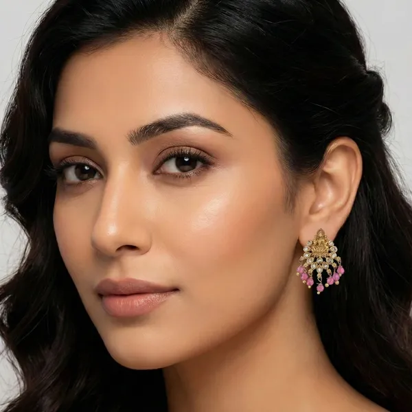 Gold_Pink_Stone_Lakshmi_Deity_Chandbali_Earrings_For_Women
