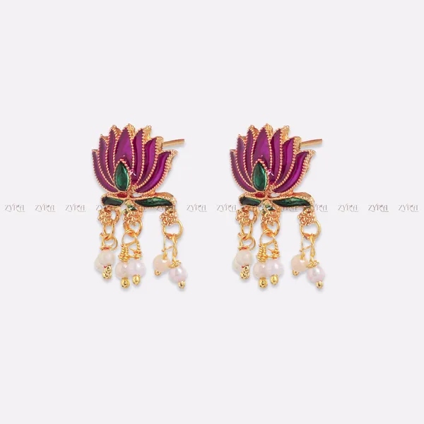 Pink_Lotus_Copper_Necklace_Earrings_Set_With_Pearls