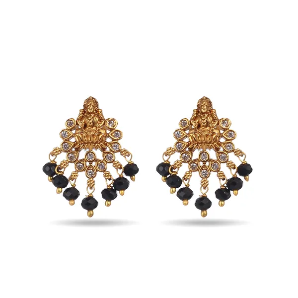 black_Beads_&_Zircons_Studded_Gold_Plated_Lakshmi_Temple_jewellery_Earrings