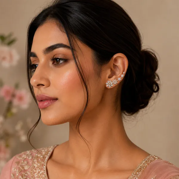 AAA_Grade_Cubic_Zirconia_Studded_Gold_Plated_Floral_Ear_Cuff_Earring_