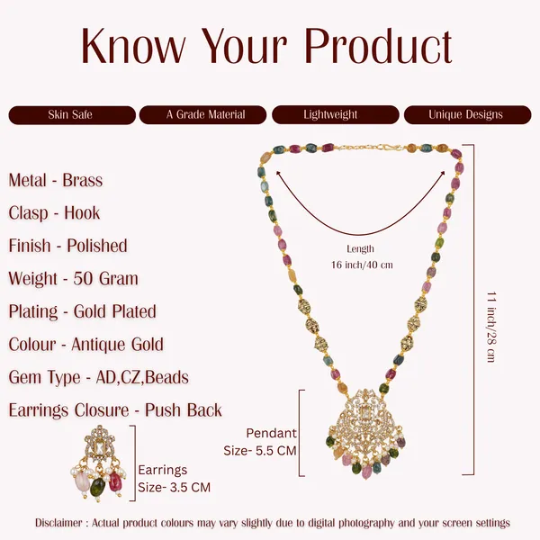 Cubic_Zirconia_Pendant_Gold_Plated_Multicolor_Stone_Long_Necklace_Set_With_Matching_Earrings