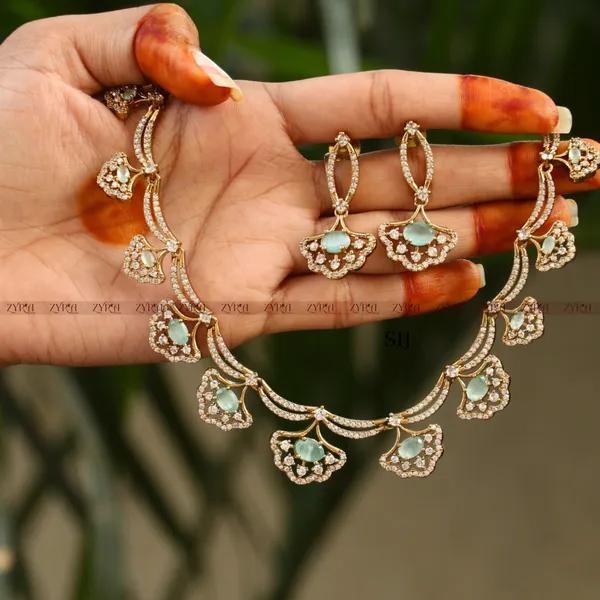 Antique_Gold_Plated_Brass_Ad_Cz_Stone_Necklace_Earrings_Set