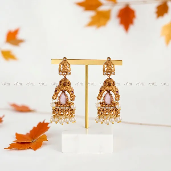 Gold_Plated_Pink_Stone_Pearl_Drop_Jhumka_Earrings_For_Women