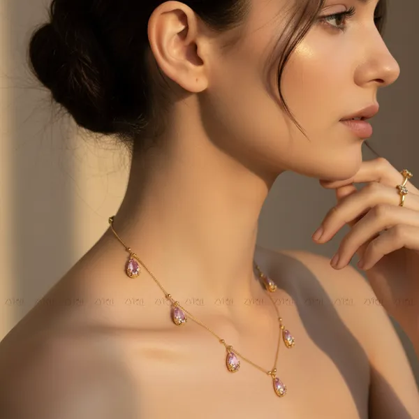 Rose_Gold_Plated_Teardrop_Cubic_Zirconia_Necklace_For_Women