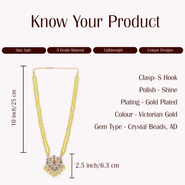 Yellow_Beaded_Double_Strand_Long_Necklace_With_Gold_Plated_Lakshmi_Pendant_For_Women