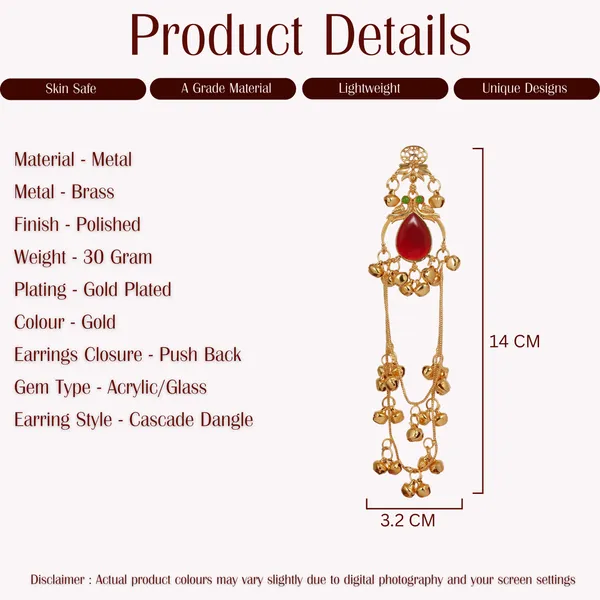 Gold_Plated_Kashmiri_Earrings_Red_Stone_Cascade_Dangle_Design