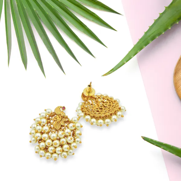 Antique_Gold_Plated_Artificial_Pearl_Cluster_Stud_Earrings