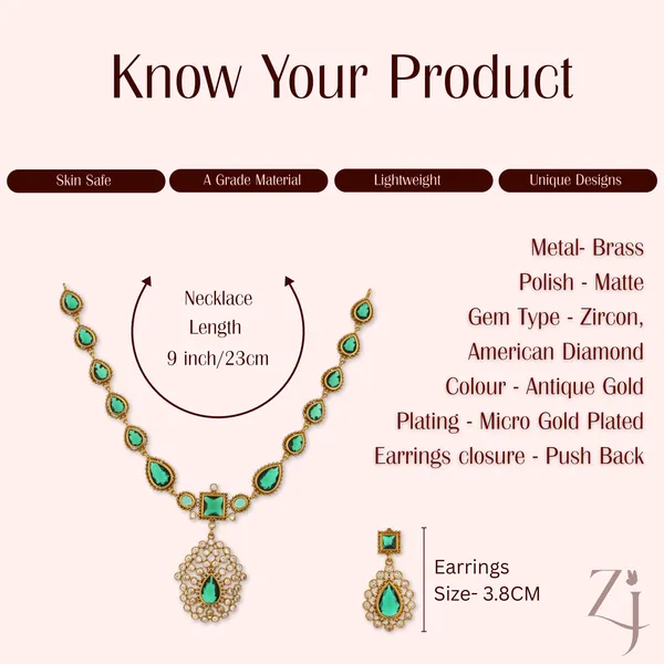 Antique_Gold_Micro_Gold_Plated_Green_Zircon_Necklace_Set_For_Women