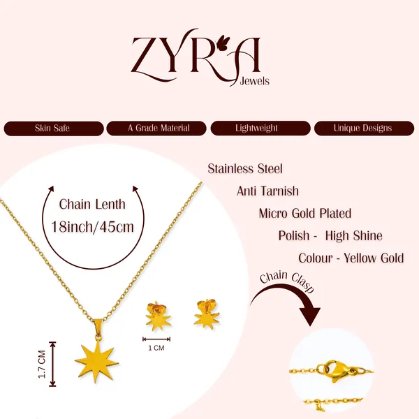 Gold_Starburst_Pendant_Necklace_And_Earring_Set_For_Women