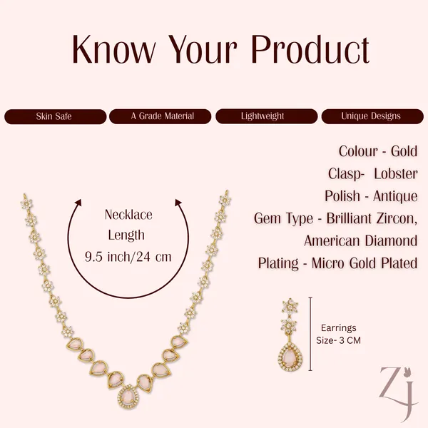 Gold_Micro_Plated_Zircon_Necklace_Set_With_Teardrop_Design