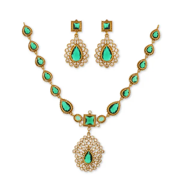 Antique_Gold_Micro_Gold_Plated_Green_Zircon_Necklace_Set_For_Women