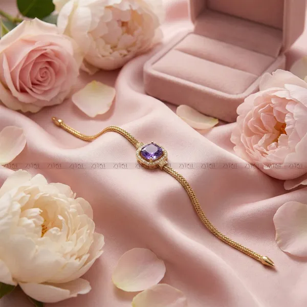 Gold_Plated_Purple_Stone_Cushion_Halo_Stud_Earrings