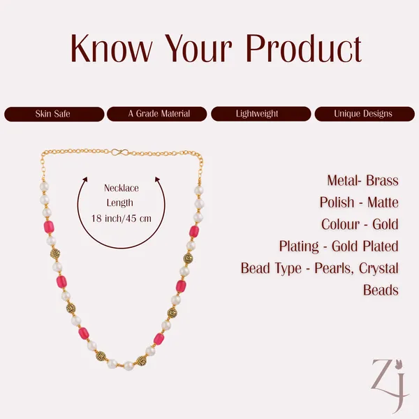 White_Pearl_And_Pink_Stone_Beaded_Necklace_With_Gold_Accents