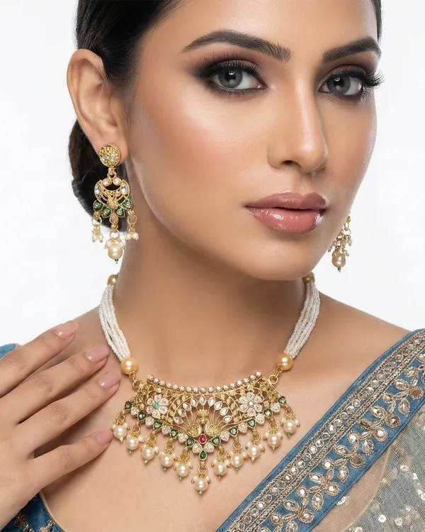 Kundan_Meenakari_Choker_Necklace_set_With_Earrings_Gold_Plated