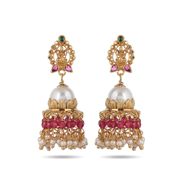 Pearl_&_Lakshmi_Jhumka_Earrings_Brass_Based_Micro_Gold_Plated