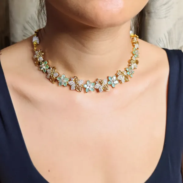 Gold_Plated_Mint_Green_Stone_Floral_Necklace_Earrings_Set_For_Women
