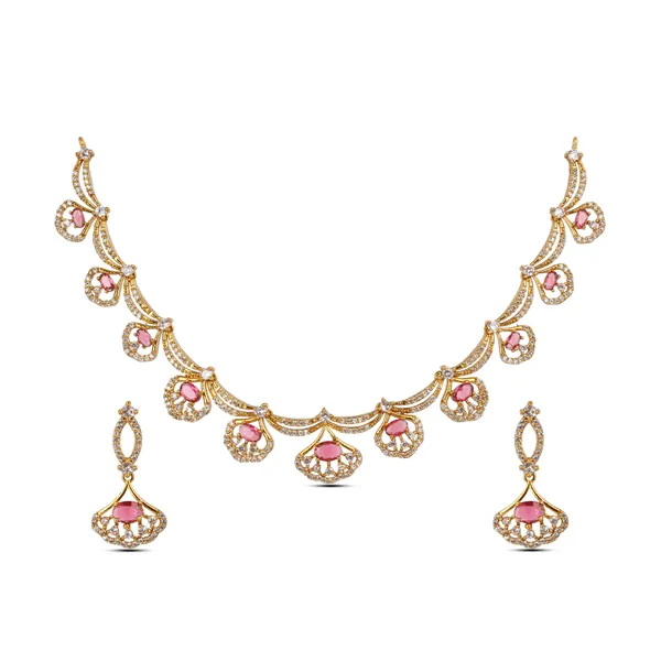Pink_Stone_Gold_Tone_Necklace_Set_With_Matching_Earrings
