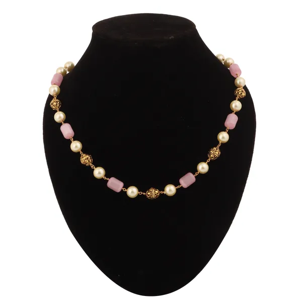Gold_Plated_Pearl_And_Pink_Bead_Necklace_For_Women