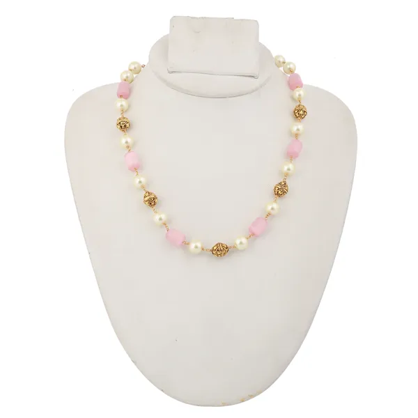 Gold_Plated_Pearl_And_Pink_Bead_Necklace_For_Women