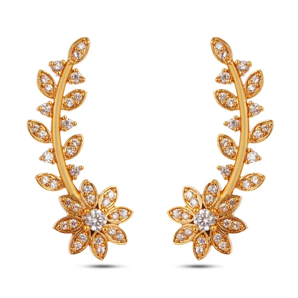 AAA_Grade_Cubic_Zirconia_Studded_Gold_Plated_Branch_Design_Ear_Cuff_Earring_