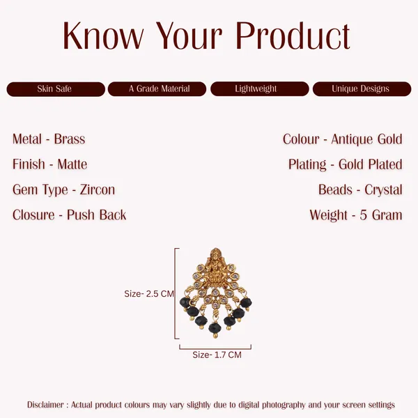 black_Beads_&_Zircons_Studded_Gold_Plated_Lakshmi_Temple_jewellery_Earrings