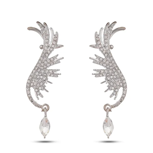 Silver_Crystal_Embellished_Feather_Ear_Cuff_Earrings_With_Drop