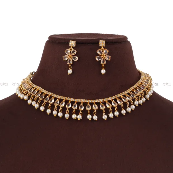 Gold_Plated_Crystal_Pearl_Choker_Necklace_Set_For_Women