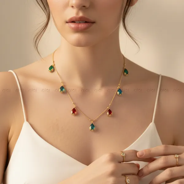 Multicolor_Crystal_Gold_Plated_Teardrop_Necklace_For_Women