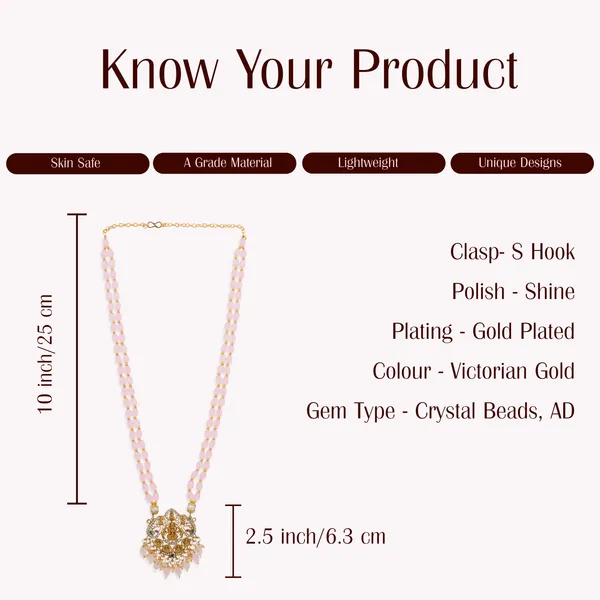 Pastel_Pink_Beaded_Double_Strand_Long_Necklace_With_Gold_Plated_Lakshmi_Pendant_For_Women