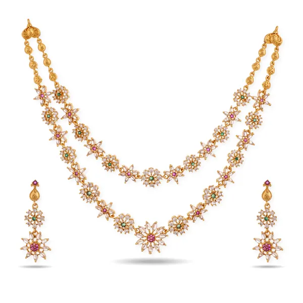 Gold_Plated_Starburst_Necklace_And_Earrings_Set_With_Cz_Stones