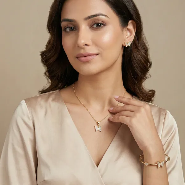 Gold_Plated_Brass_Butterfly_Pendant_Necklace_And_Bracelet_Set