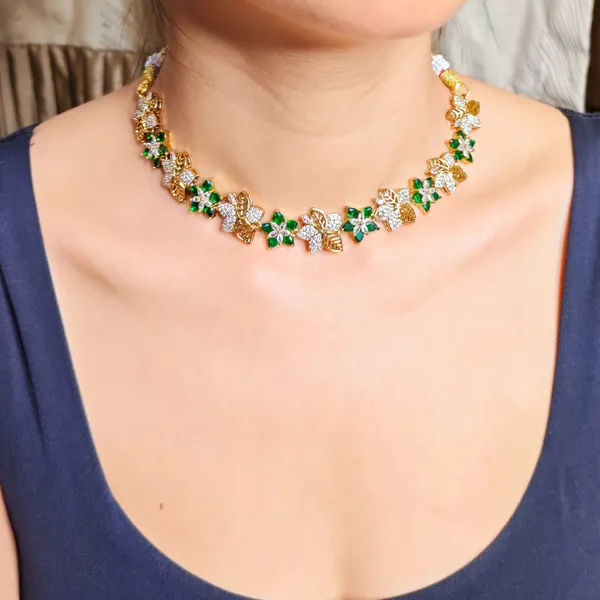 Gold_Plated_Green_Stone_Floral_Necklace_Set_For_Women