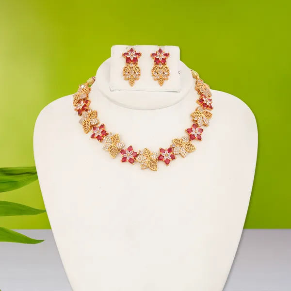 Gold_Pink_Floral_Stone_Necklace_Earrings_Set_For_Women