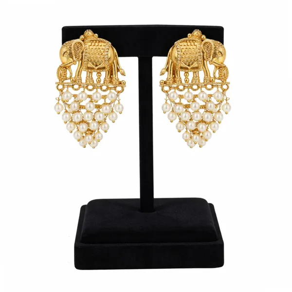 Antique_Gold_Plated_Brass_Elephant_Design_Pearl_Drop_Earrings