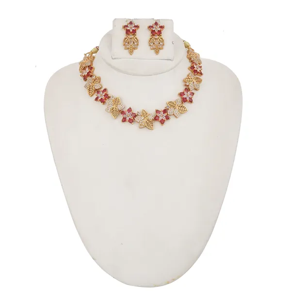 Gold_Pink_Floral_Stone_Necklace_Earrings_Set_For_Women