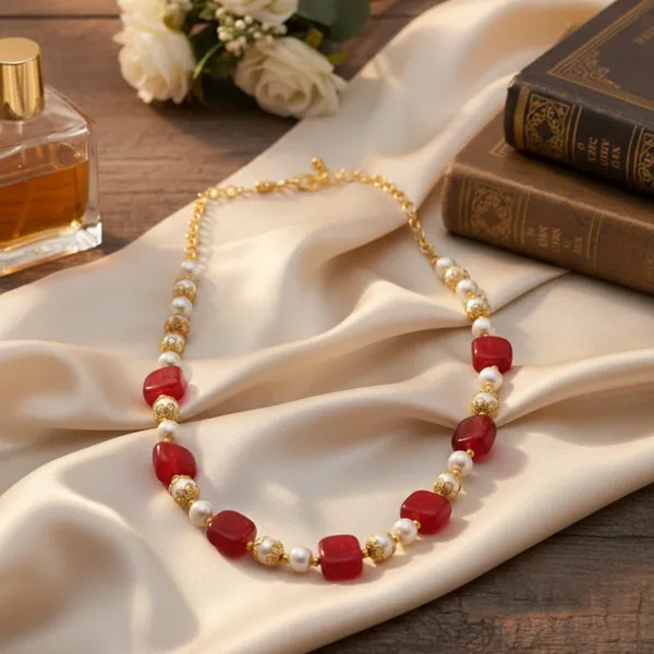 Red_Stone_Pearl_Gold_Chain_Necklace_For_Women