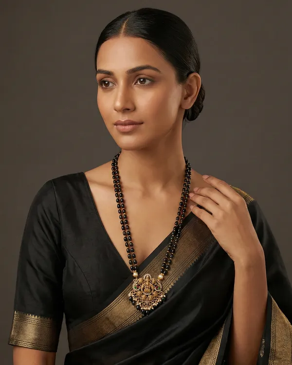 Gold_Plated_Black_Bead_Lakshmi_Temple_Pendant_Necklace