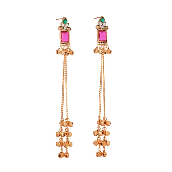 Gold_Tone_Pink_Green_Stone_Kundan_Long_Chain_Drop_Earrings_For_Women
