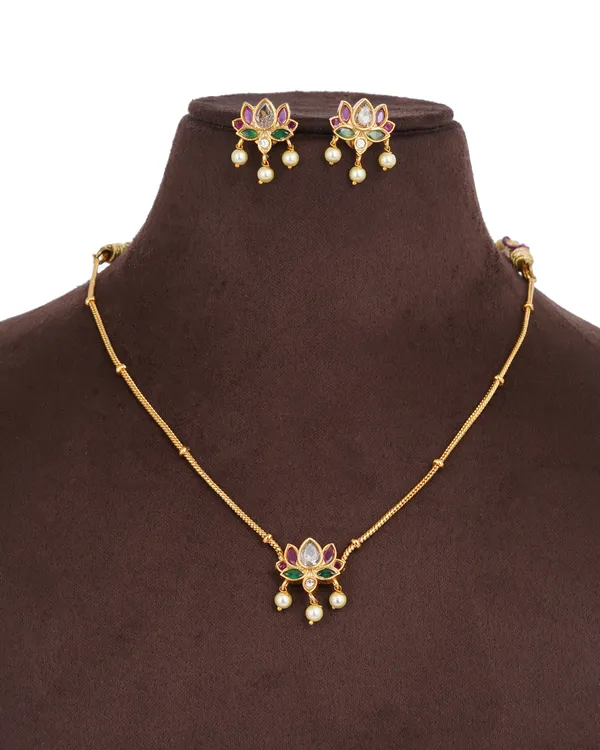 Gold_Plated_Multicolor_Stone_Necklace_Set_With_Earrings