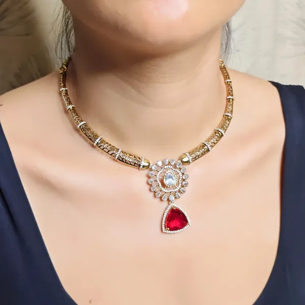 Antique_Gold_Brass_Moissanite_Zircon_Necklace_Earrings_Set_For_Women