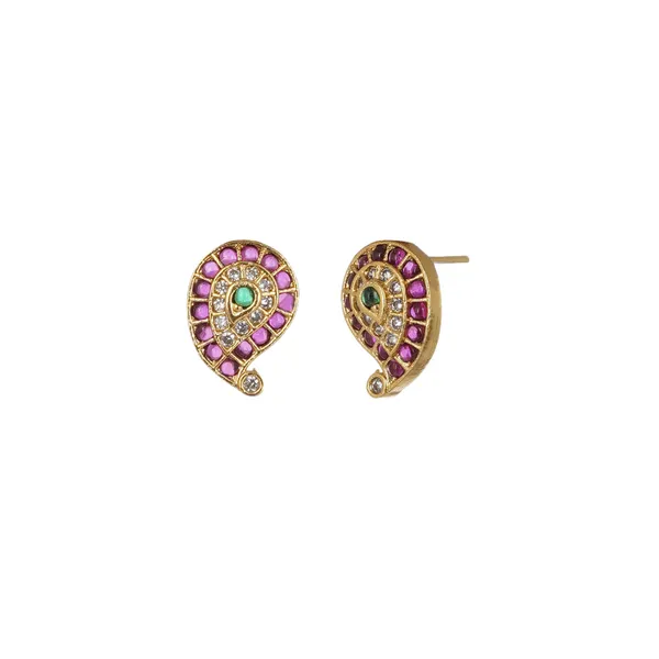 Gold_Plated_Brass_Coin_Necklace_Set_With_Pink_Kemp_Earrings