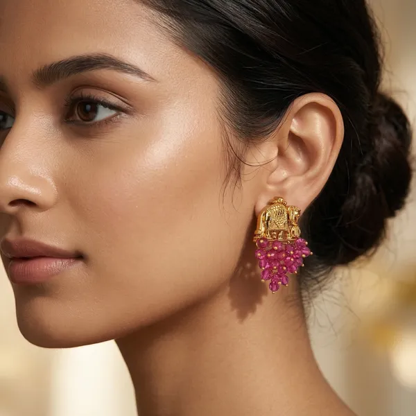 Antique_Gold_Plated_Brass_Elephant_Crystal_Bead_Earrings